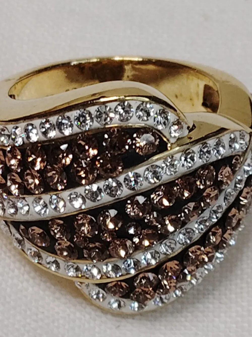 Vintage 8K Gold Electroplated Chocolate Rhinestone Ring • Size 6.5 • NIB